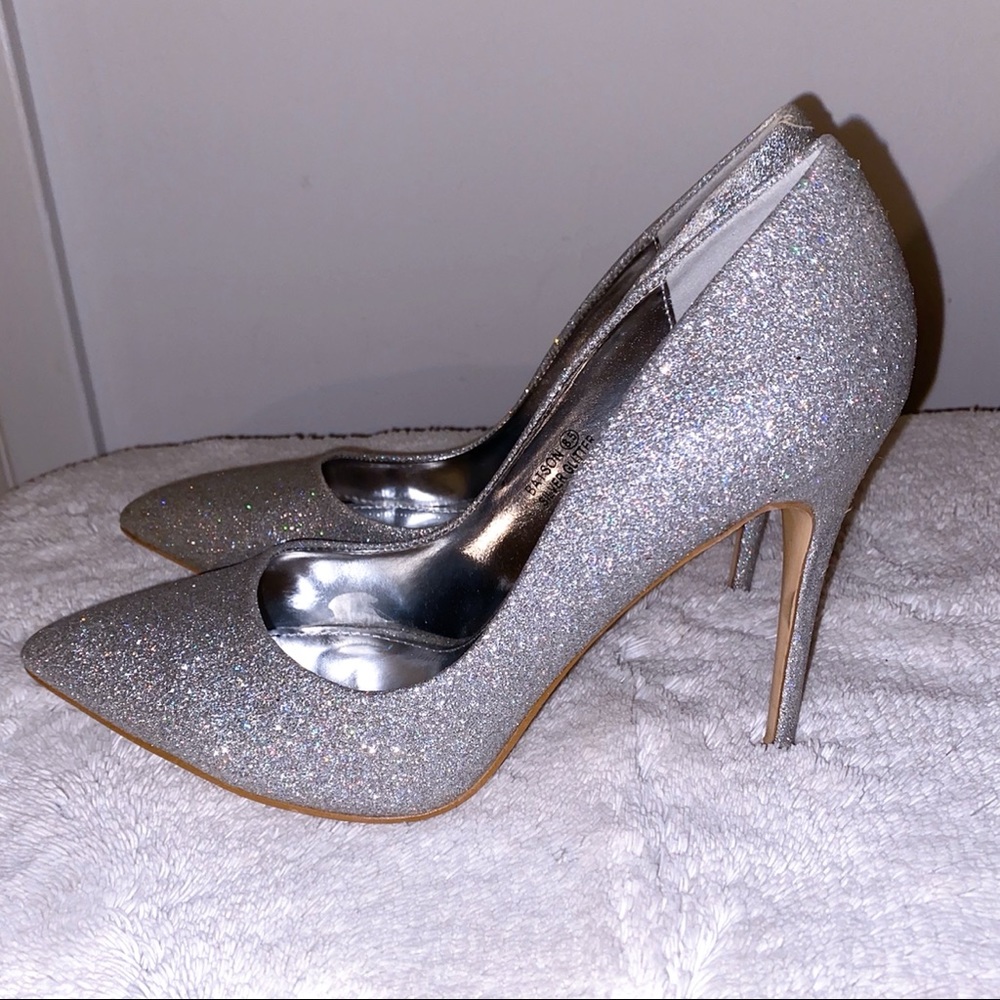 💎 SILVER SHIMMER RHINESTONE POINTED TOE HEELS! - Picture 11 of 15